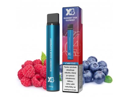 x4 bar boruvka a malina blueberry sour raspberry jednorazova e cigareta