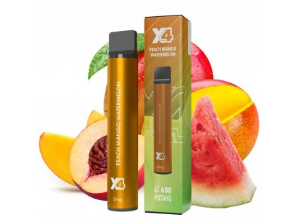 x4 bar zero broskev mango meloun peach mango watermelon jednorazova e cigareta bez nikotinu