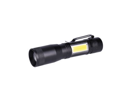 Solight LED kovová svítlna 3W + COB, 150 + 60lm, AA, černá