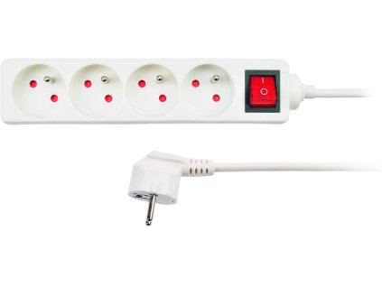 Solight prodlužovací přívod, 4 zásuvky, bílý, vypínač, 3m