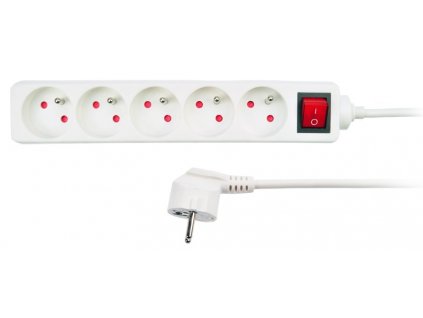 Solight prodlužovací přívod, 5 zásuvek, bílý, vypínač, 2m