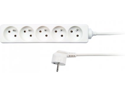 Solight prodlužovací přívod, 5 zásuvek, bílý, 2m
