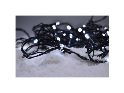 Solight LED venkovní vánoční řetěz, 50 LED, 5m, přívod 3m, 8 funkcí, časovač, IP44, studená bílá