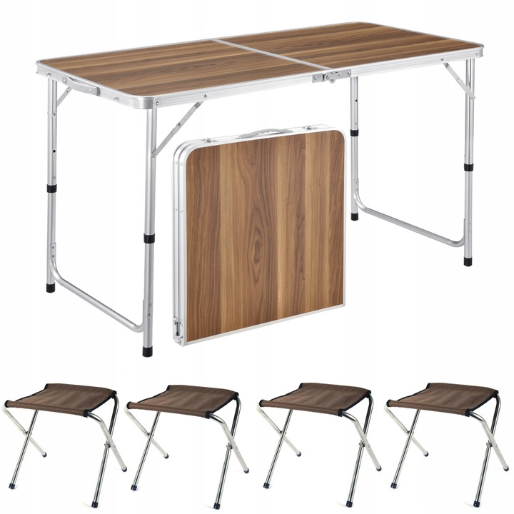 eKosik 001 Stůl kempingový skládací / skládací židle 4ks hnědý