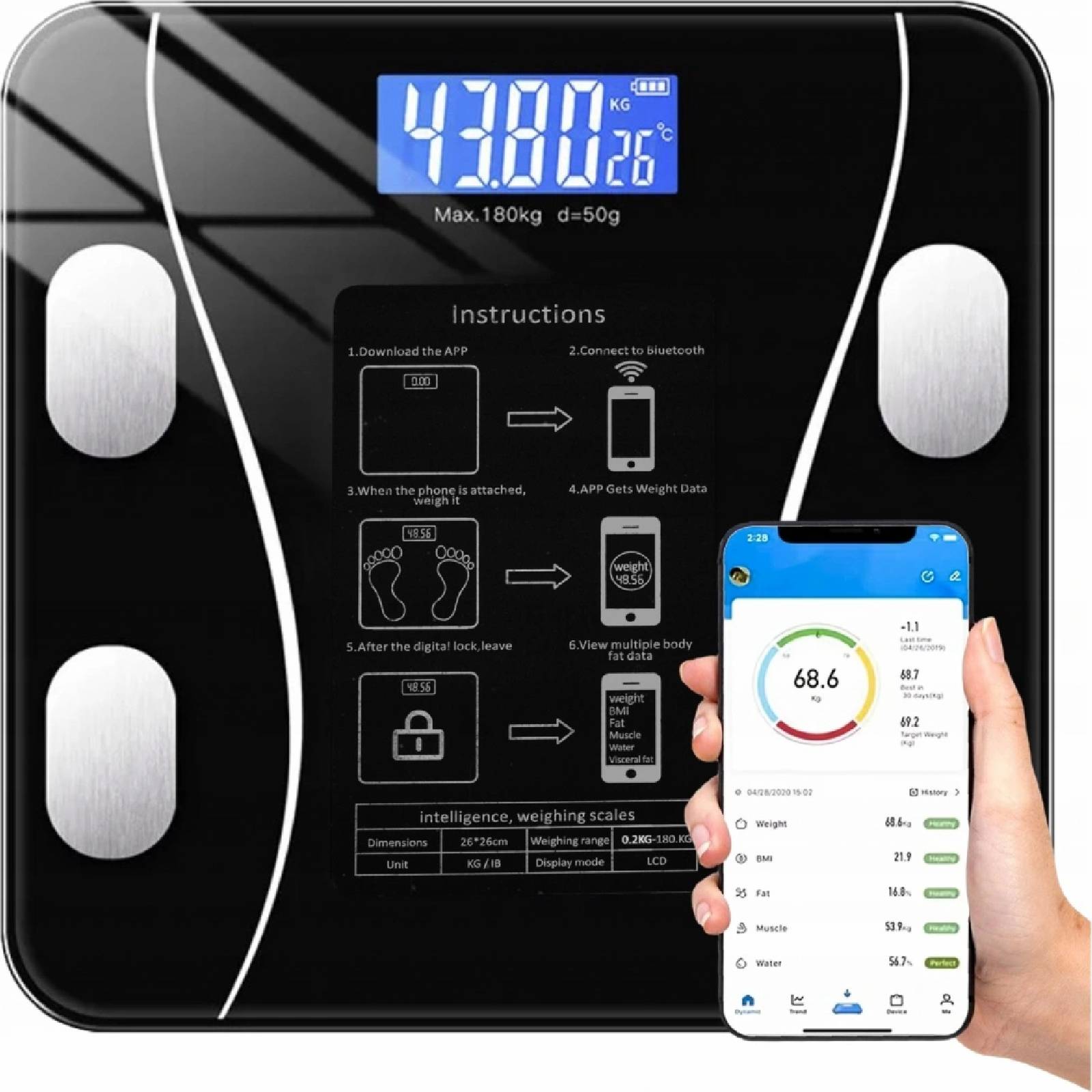 Ruhhy 22525 Analytická osobní váha 180kg