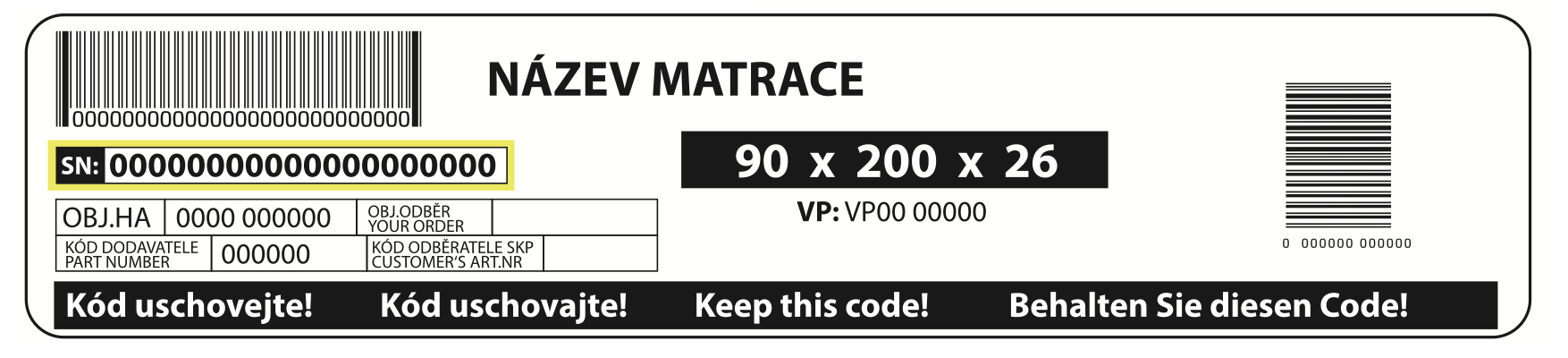 Ukážka štítku – kde nájsť SN a rozmer