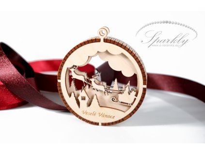 Vánoční dřevěná ozdoba - Santovi sáně