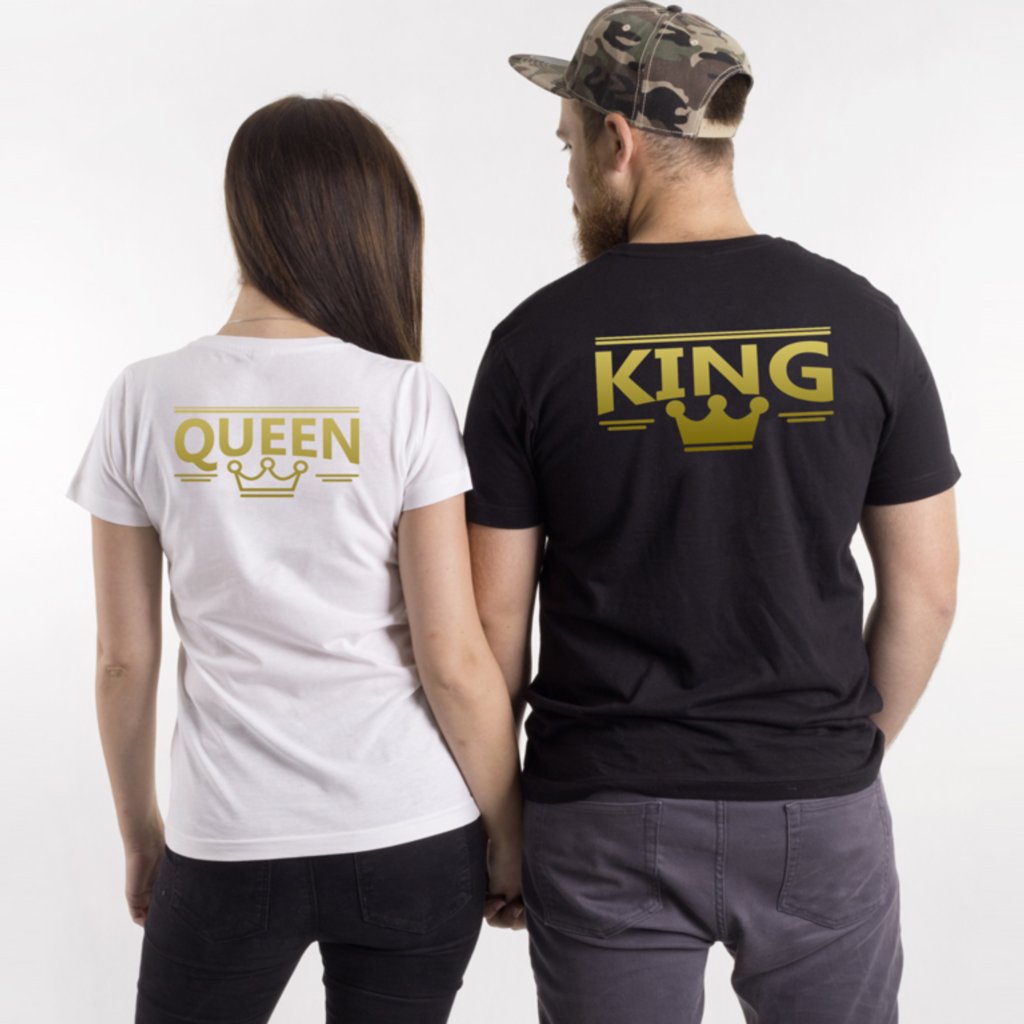 Trička se zlatým KING & QUEEN (černé nebo bílé)