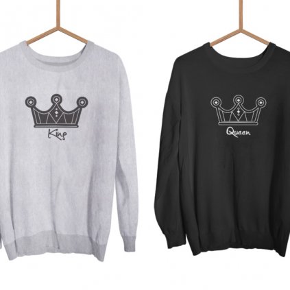 Mikiny KING & QUEEN Krone šedé bez kapuce (cena za obě mikiny)