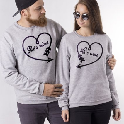 Párové mikiny bez kapuce He is mine & She is mine (cena za obě mikiny)