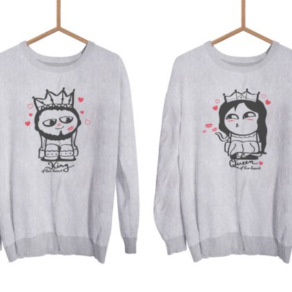 Párové mikiny bez kapuce Cute Buddies King & Queen (cena za obě mikiny)