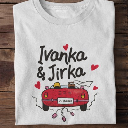 Pánské/dámské tričko svatební automobil (potisk na přání)
