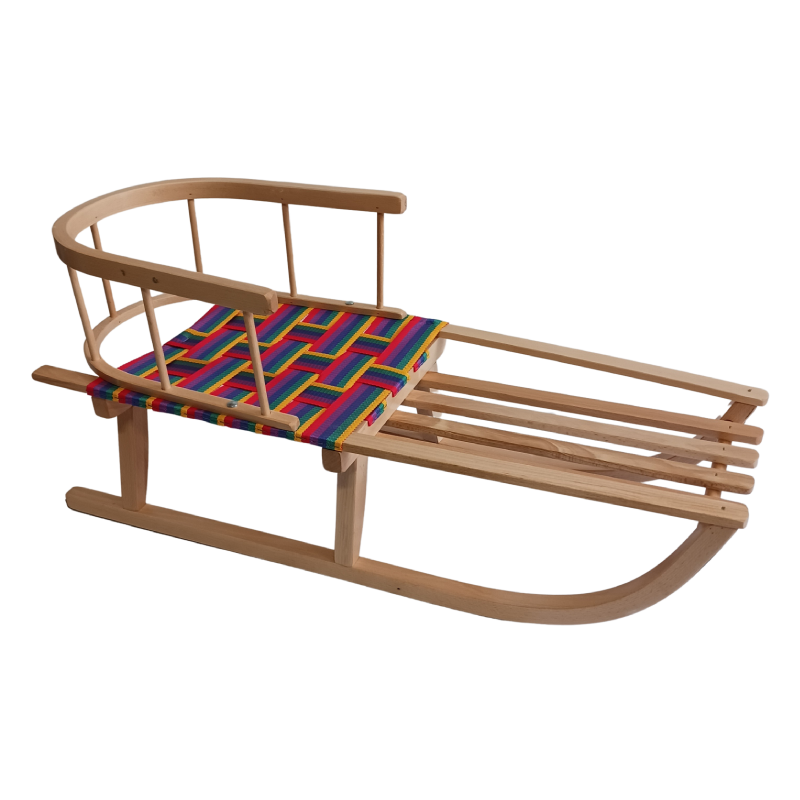 Children's beech sled with playpen. A unique combination of safety and quality that makes them a must-have accessory for any winter fun-loving family. Make this winter an unforgettable experience for your whole family with our children's beech sled.
