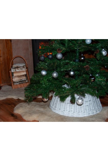 Kryt proutěný na stojan, stromová sukně k vánočnímu stromku bílá 60 x 26
