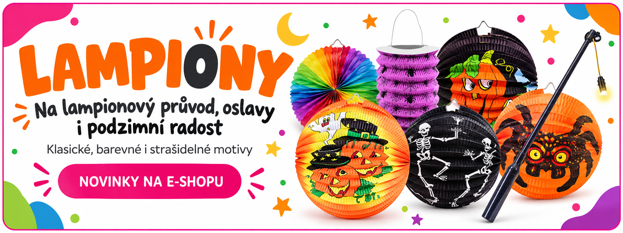 Lampiony, svíčky do lampiony, hůlky a další na lampiónový průvod
