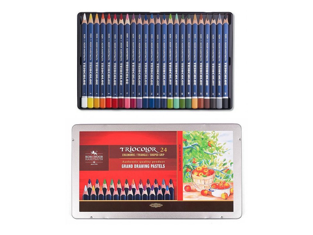 Pastelky Koh-i-noor Triocolor 3164/24 – silné trojhranné pastelky v kovové krabičce