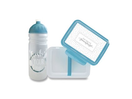 Set Zdravá lahev 0,7 l a box Zdravá sváča – Fresh šedomodrá