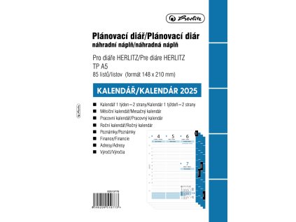 Herlitz - Náplň do kroužkového diáře A5 - 2025, týdenní