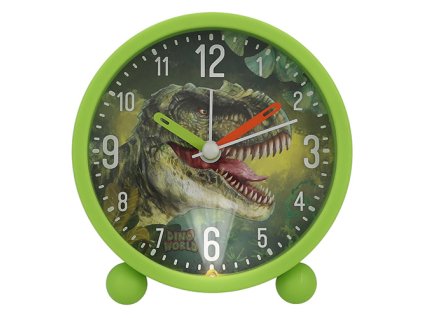Stolní budík Dino World – zelený T-Rex, tichý chod