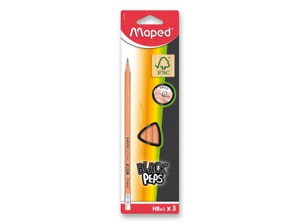 Tužka Maped Black’Peps HB s gumou - 3 ks (trojhranná)