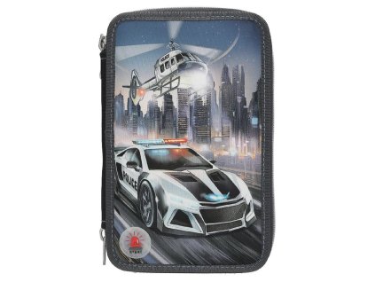 Třípatrový penál s výbavou a LED efektem Monster Cars Policie
