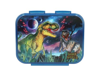 Svačinový box Dino World Galaxy – 3 přihrádky s motivem dinosaurů ve vesmíru