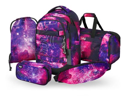 Školní set Baagl Skate Max Galaxy II – batoh + penál + sáček + sportovní taška + ledvinka