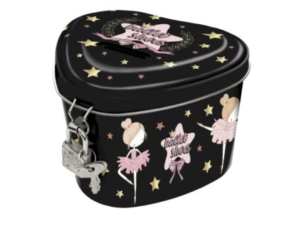 Plechová pokladnička se zámkem – Srdce Baletka