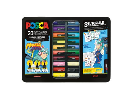 POSCA sada popisovačů Manga Hero – 20 ks v kovovém boxu