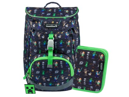 Školní set Baagl Minecraft – lehký batoh Airy pro 1. třídu + jednopatrový penál (2dílný)