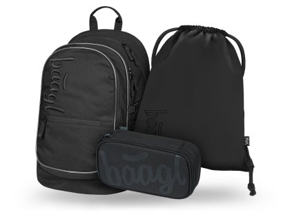 Školní set Core Uni černý – batoh, penál a sáček (Baagl)
