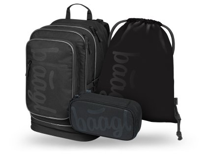 Školní set Cubic Uni černá – batoh, penál a sáček (Baagl)