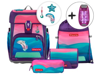 Školní aktovka Step by Step Cloud OCEAN Dolphin Lana – 5dílný set, AGR certifikát