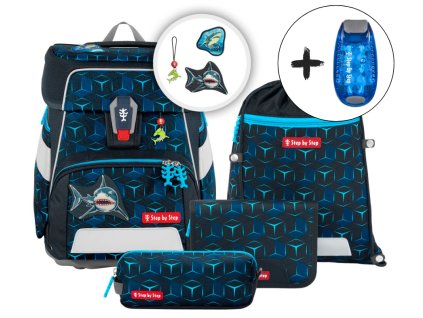 Školní aktovka Step by Step SPACE SHINE Shark Dexter – 5dílný set, AGR certifikát