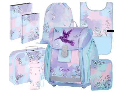 Školní aktovka ve velkém setu pro prvňáčky Oxybag PREMIUM LIGHT Kolibřík