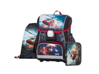 Školní aktovka pro prvňáčky Oxybag PREMIUM Hasiči – školní set 3 ks