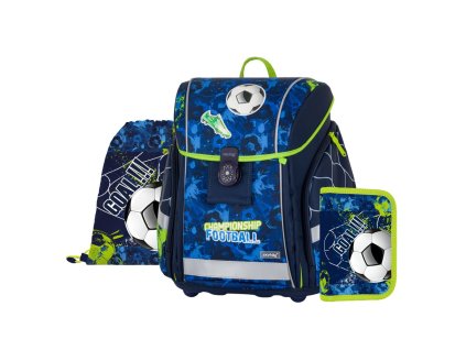 Školní aktovka pro prvňáčky Oxybag PREMIUM LIGHT Fotbal Championship – školní set 3 ks