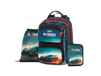Školní set 3 ks OXY JUMPER Auto – batoh, penál a sáček
