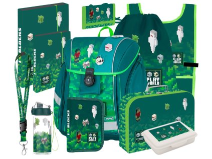 Školní set pro prvňáčky Oxybag Premium Light Playworld Pixel – 11 ks