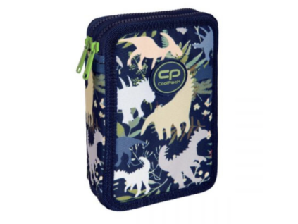 Školní penál 2 zipy CoolPack Jumper Dino Park vybavený