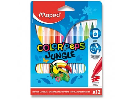 Dětské fixy Maped Color’Peps Jungle – 12 barev, omyvatelné