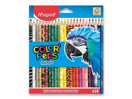 Pastelky Maped Color’Peps Animals – sada 24 barev, trojhranné, FSC