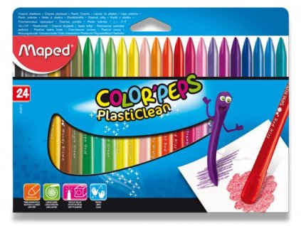Plastové pastely Maped Color'Peps Plasticlean - 24 barev, trojhranné