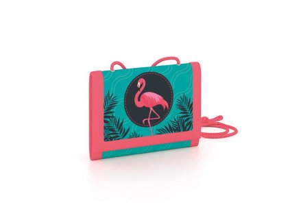 Dětská textilní peněženka Plameňák se šňůrkou na krk