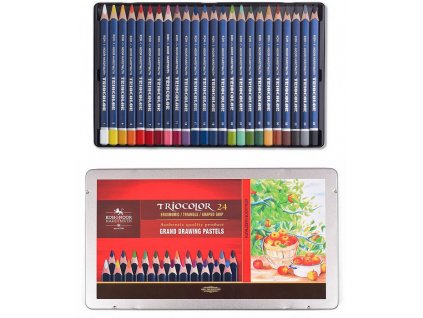 Pastelky Koh-i-noor Triocolor 3164/24 – silné trojhranné pastelky v kovové krabičce