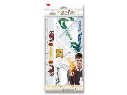 Sada pravítek Maped Harry Potter – 4dílná, obsahuje pravítko, trojúhelníky i úhloměr