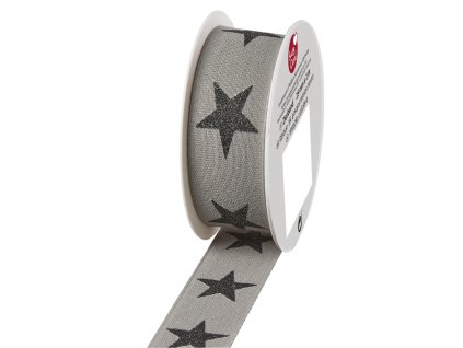 Stuha textilní 2mx25mm, stříbrná s hvězdami