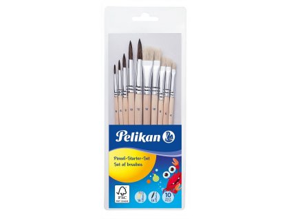 Pelikan sada 10 štětců – vlasové a štětinové, FSC dřevo