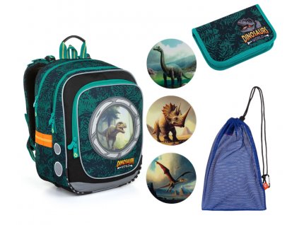 Školní batoh pro prvňáčky (Topgal) set Medium s dinosaury ENDY 23039