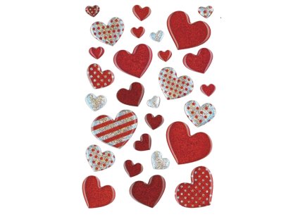 Samolepky konvexní – červená srdíčka (2 vzory)